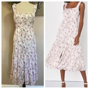 NWOT Lulus Dreamy Weekend Pink Floral Burnout Striped Lurex Midi Dress